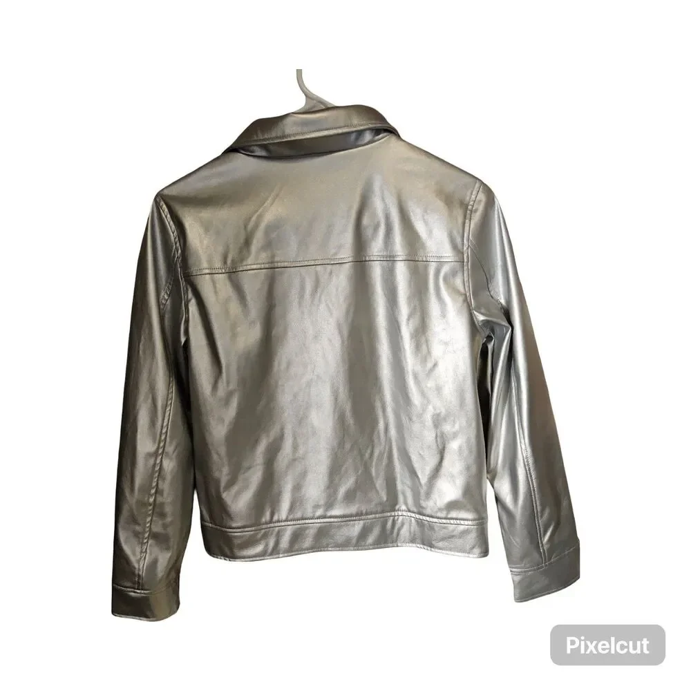 Epic Threads Girls Size 14/16 Faux Leather Silver Metallic Moto Jacket NWT